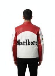 Marlboro Race Motorbike Biker Cowhide Leather Jacket - Image 2