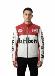 Marlboro Race Motorbike Biker Cowhide Leather Jacket