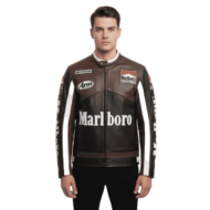 Marlboro Black and Brown Biker Leather Jacket