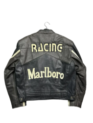 Marlboro Black Racing Motorcycle Leather Jacket - Image 2